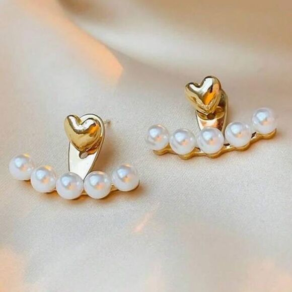 heart pearl stud earrings H200 - Picture 1 of 6